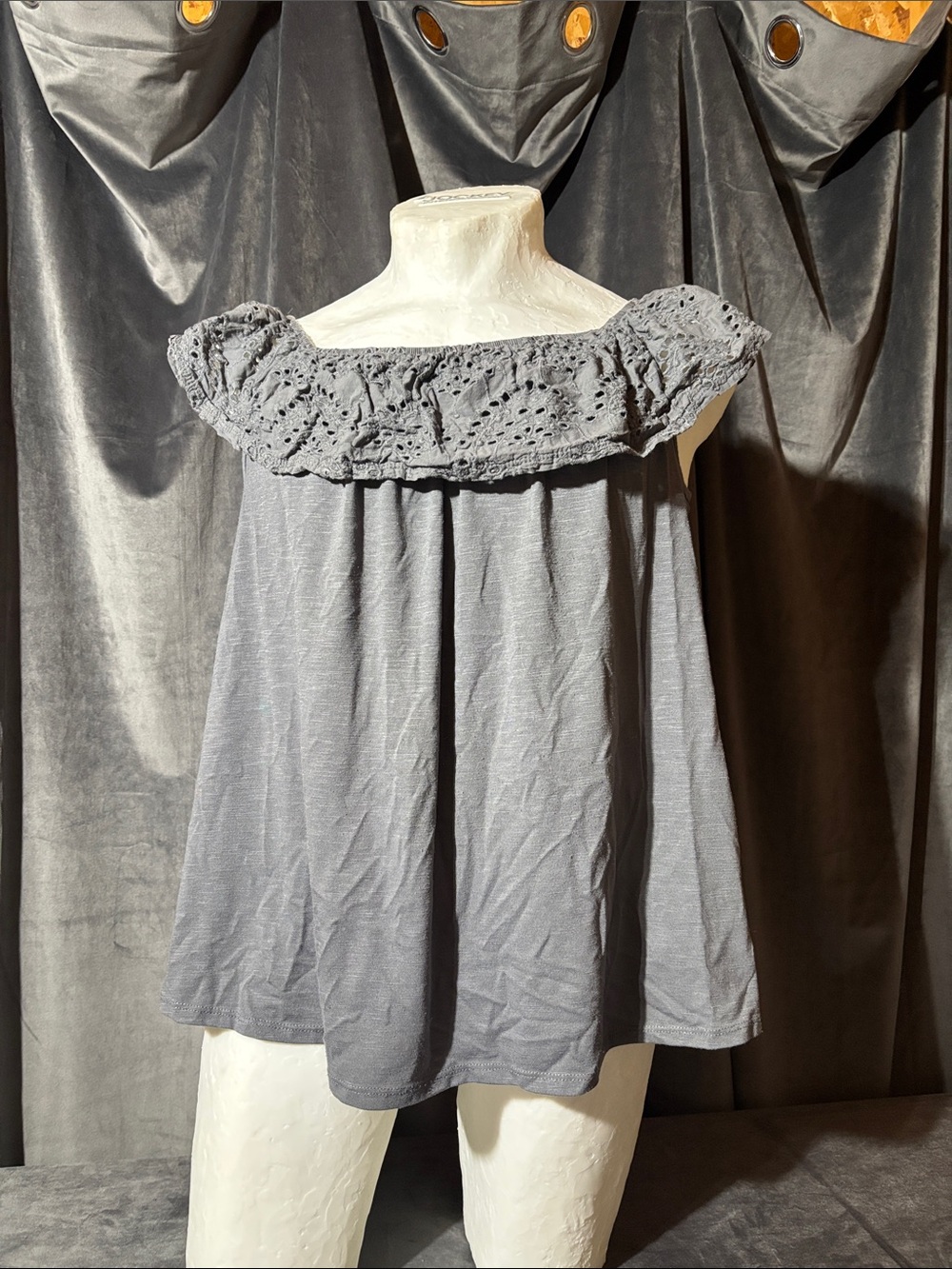 Lane Bryant Gray Eyelet Off-Shoulder Tank